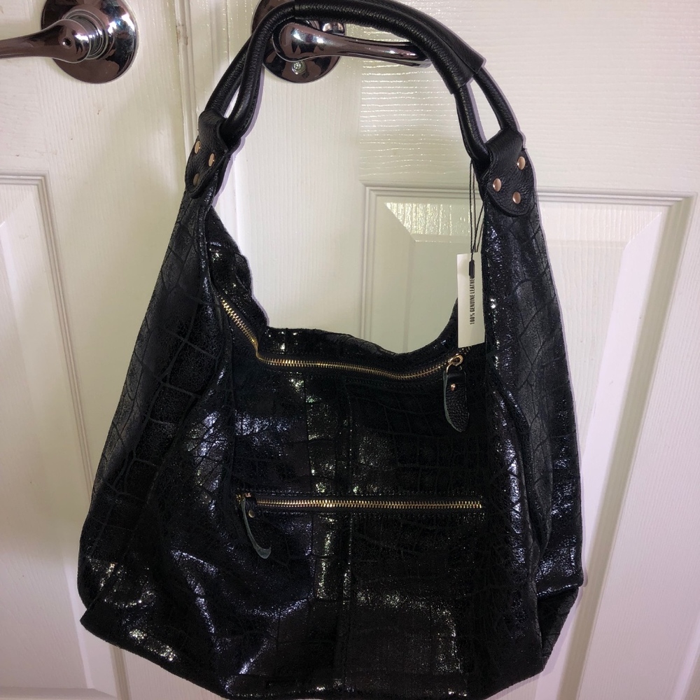 Lola Bernard Modena Black Shimmer Leather Bag